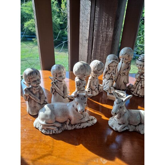 Vintage Ceramic White 13 Piece Nativity Set 1980 Duncan Enterprises Christmas - Picture 5 of 10